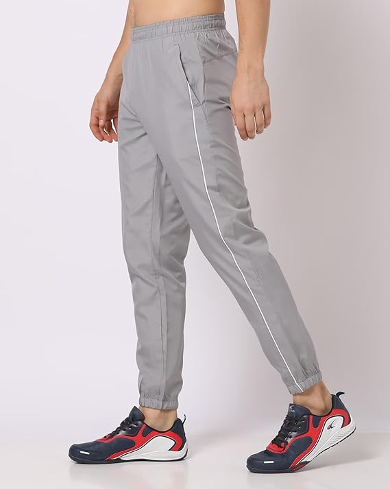 Mehrang Men's Athletic Track Pants, Blue with White Piping, Elastic Waist, Jogger Style