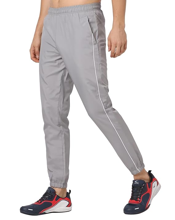 Mehrang Men's Athletic Track Pants, Blue with White Piping, Elastic Waist, Jogger Style