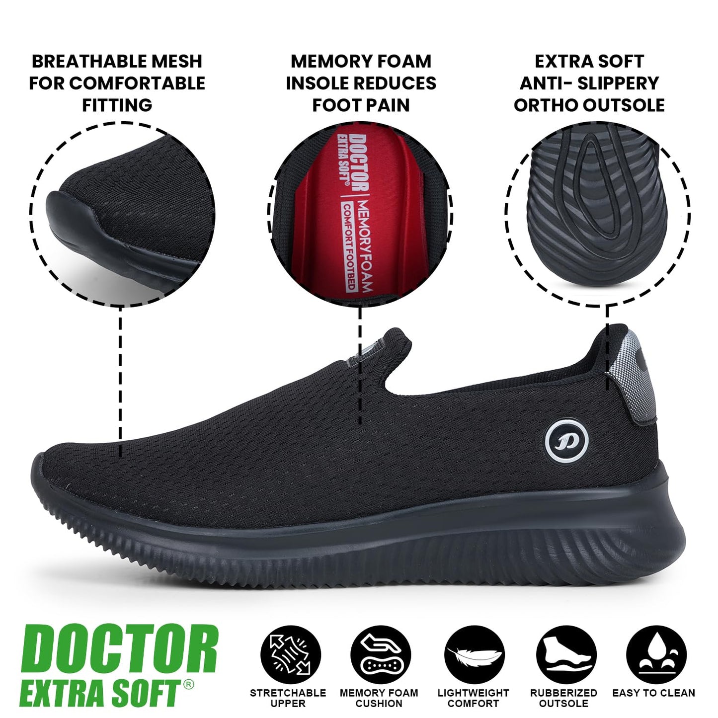 DOCTOR EXTRA SOFT Memory Foam Mens Running Shoe | Sports,Gym,Training,Walking,Jogging, Lightweight & Comfortable | Loafer Sneakers Lace-Up Athletics Moccasins Slipon Gent's & Boy's D-2016, Grey,11 UK