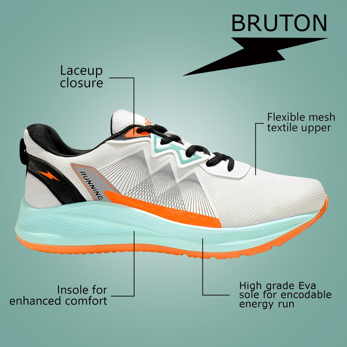 BRUTON EVA Lite Sport Shoes Running Shoes for Men- White, Size UK 6
