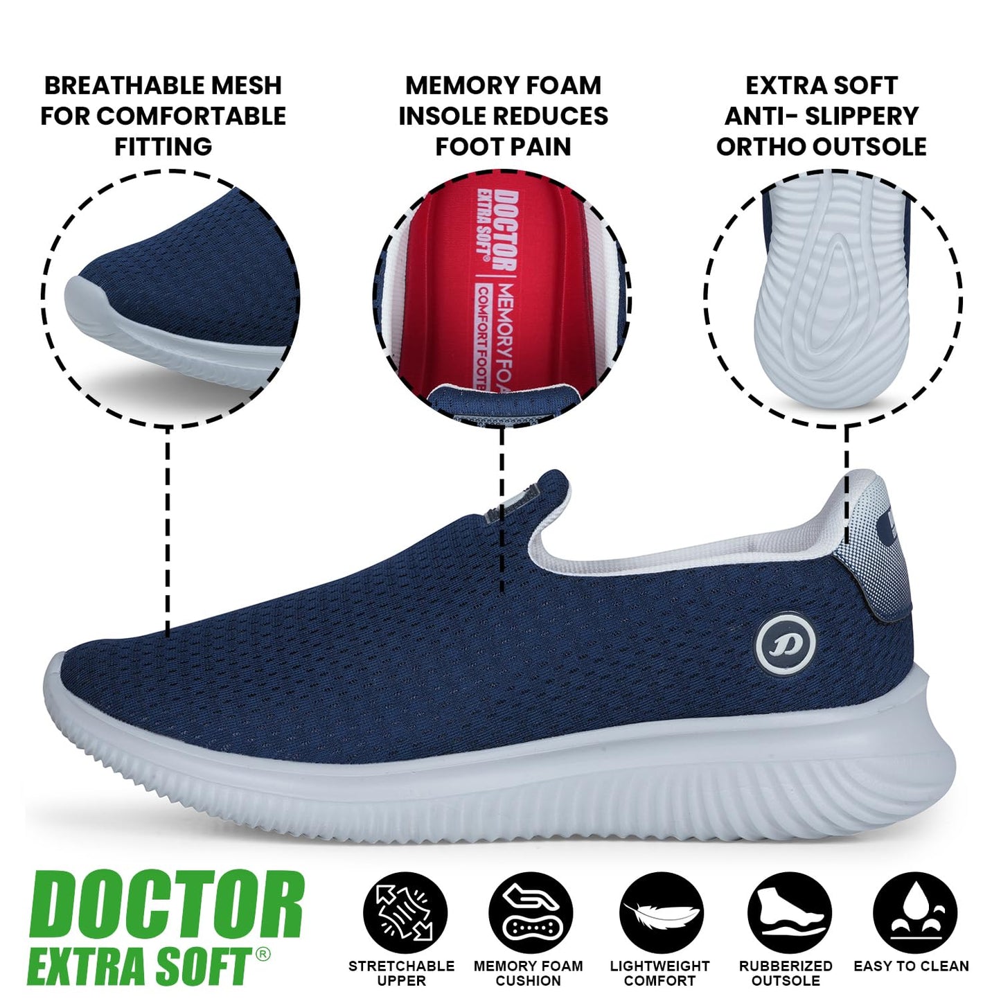 DOCTOR EXTRA SOFT Memory Foam Mens Running Shoe | Sports,Gym,Training,Walking,Jogging, Lightweight & Comfortable | Loafer Sneakers Lace-Up Athletics Moccasins Slipon Gent's & Boy's D-2016, Grey,11 UK