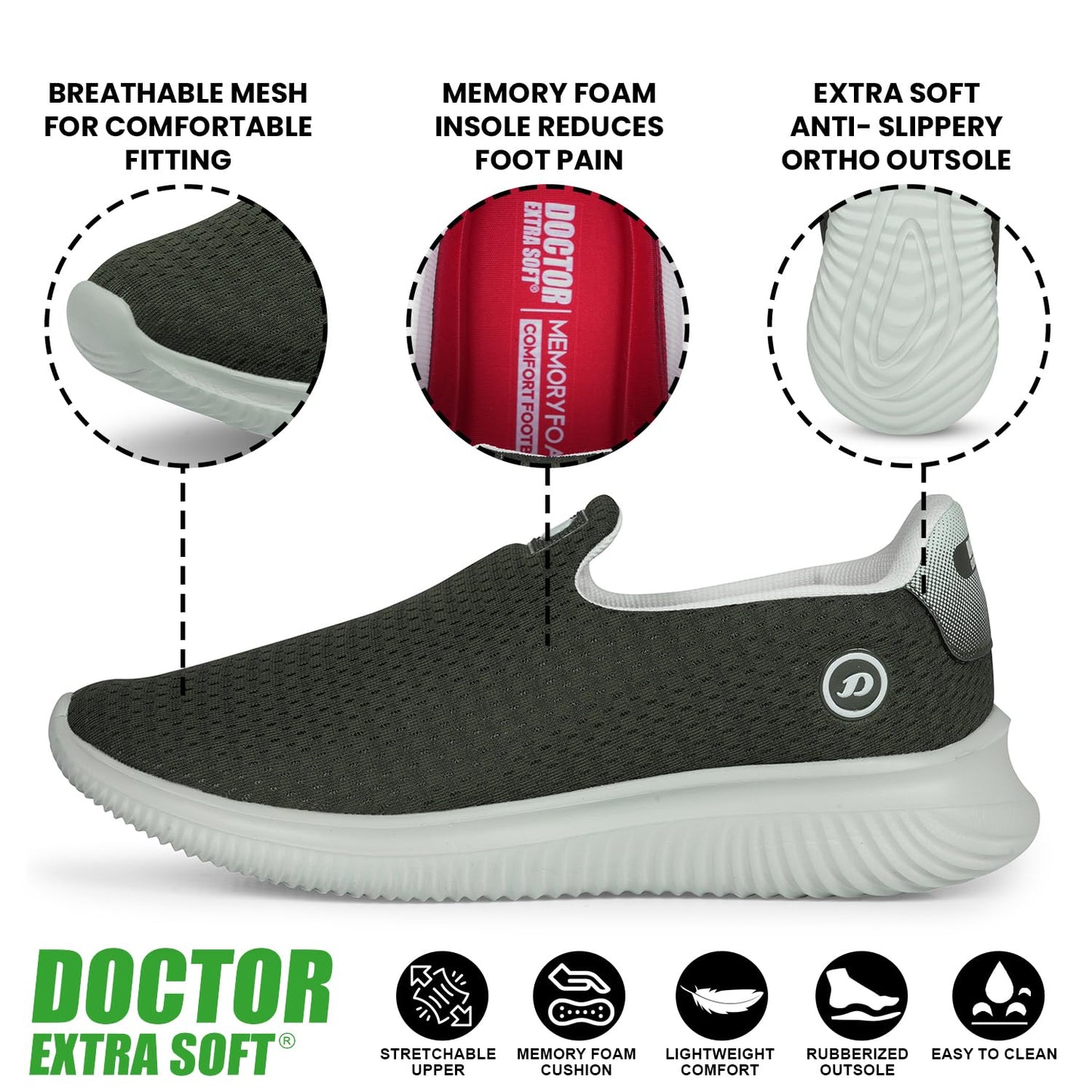 DOCTOR EXTRA SOFT Memory Foam Mens Running Shoe | Sports,Gym,Training,Walking,Jogging, Lightweight & Comfortable | Loafer Sneakers Lace-Up Athletics Moccasins Slipon Gent's & Boy's D-2016, Grey,11 UK