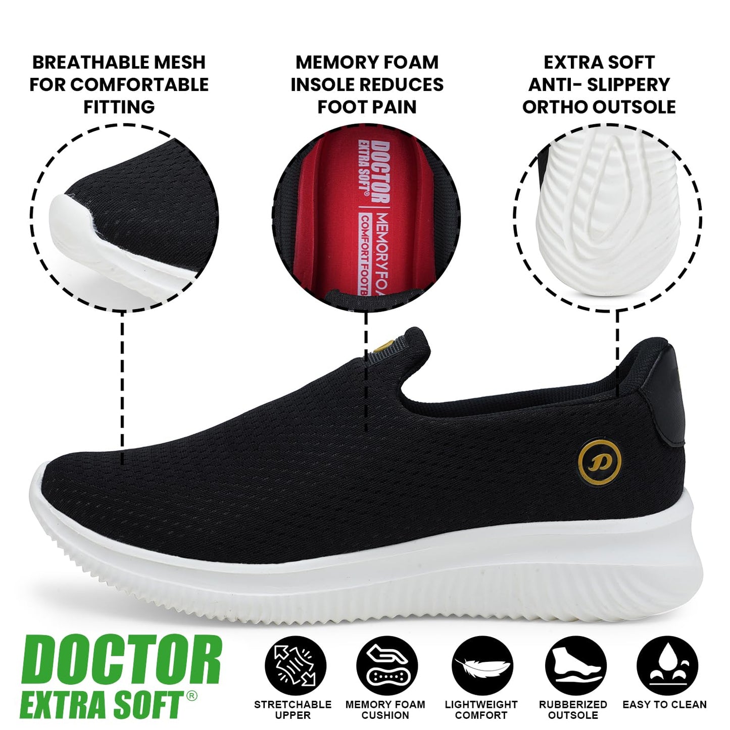 DOCTOR EXTRA SOFT Memory Foam Mens Running Shoe | Sports,Gym,Training,Walking,Jogging, Lightweight & Comfortable | Loafer Sneakers Lace-Up Athletics Moccasins Slipon Gent's & Boy's D-2016, Grey,11 UK